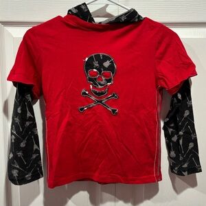 CIRCO Boy's Red Hooded Skeleton Print Long Sleeve Tee T Shirt Top - size S (6/7)
